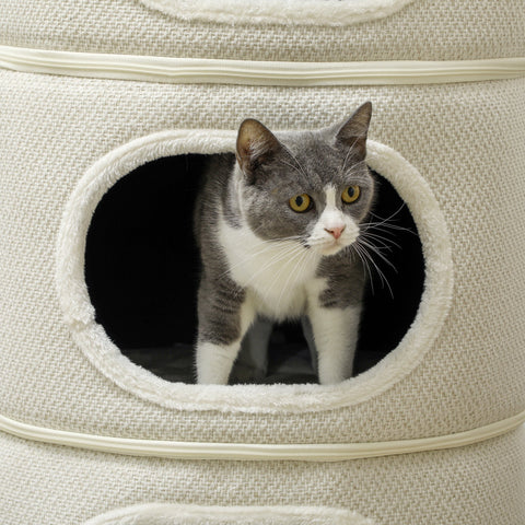 Rootz 4 Tier Cat Barrel - Cat Tower - Indoor Cat House - Scratch & Play - 51cm Ø x 100cm H