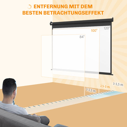 Rootz 100-Inch Beamer Canvas - Projection Screen - Home Cinema - Motorized - Black - 203cm x 152cm