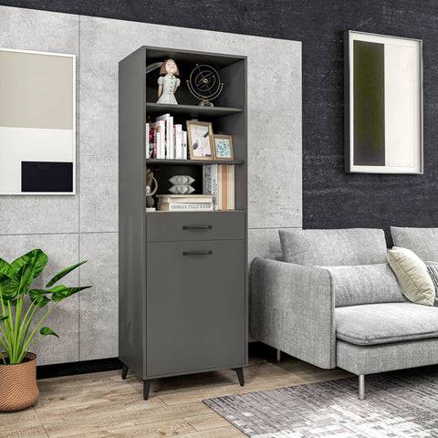 Rootz Buffet - Kitchen Storage Cabinet - High Industrial Design - Modern Elegance - 60L x 42B x 180H cm - Grey and Brown