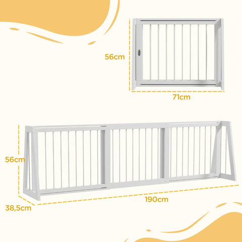 Rootz Adjustable Dog Barrier Gate - Extendable Pet Grille - Wooden Dog Guard - Non-Slip Mat - Support Frame - Pine Wood - 71cm-190cm x 38.5cm x 56cm
