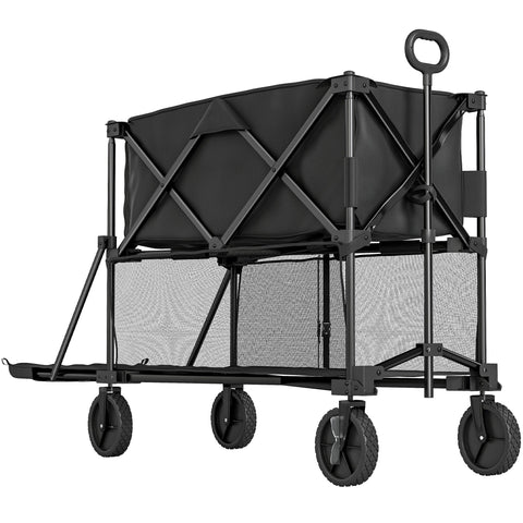 Rootz Double-Decker Garden Car - Outdoor Trolley - Transport Cart - 200 kg Capacity - 369.5L - Sturdy Steel Frame - Black - 50cm x 102cm