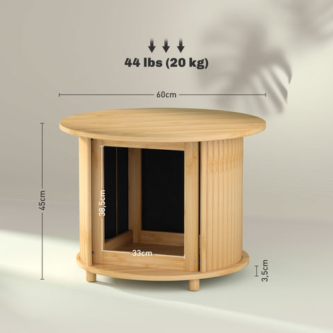Rootz Round Side Table - Coffee Round Table - Bamboo Sofa Table - Hidden Storage, Sliding Door - Ø60 x 45cm, Holds 20 kg