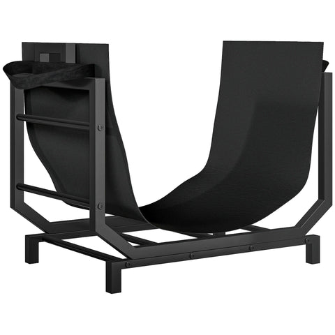 Rootz Firewood Rack Indoor - Log Holder - Wood Storage Stand - Portable & Sturdy - Includes Carry Bag - 53x33x43cm - Metal Black