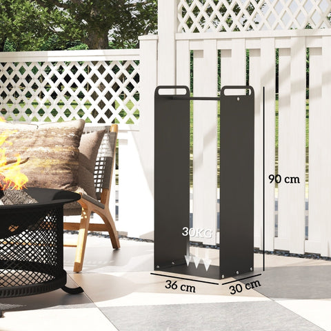 Rootz Black Firewood Rack - Log Holder - Wood Storage - Powder-Coated Steel Frame - Fireplace Organizer - 36cm x 30cm x 90cm