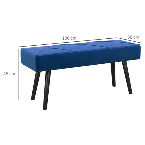 Rootz Upholstered Bench - Velvet Bench - Bedroom Seat - Elegant Design - 100 x 36 x 45 cm - Blue