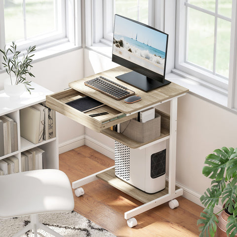 Rootz Roll Desk with Drawer and Shelves - Mobile Workstation - Compact Desk - Space-Saving Organization - 56cm x 51cm x 79cm