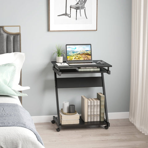 Rootz Compact Computerbureau - Gamingtafel - Werkstation - Uittrekbare toetsenbordlade - Stabiel metalen frame - 60 cm x 48 cm x 73 cm - Zwart