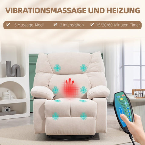 Rootz Massage Chair - TV Armchair - Recliner Chair - Luxury Fabric - Heat Function - 98cm x 90cm x 98cm