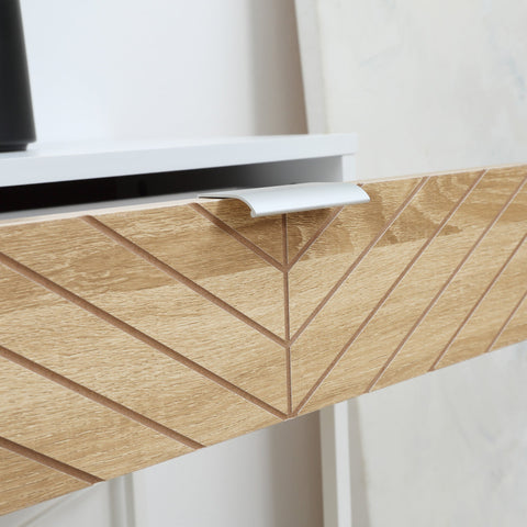 Rootz Console Table - Sofa Table - Entryway Table - Industrial Style - 2 Drawers - 100cm x 30cm x 75cm - Brown Chevron Metal Frame White