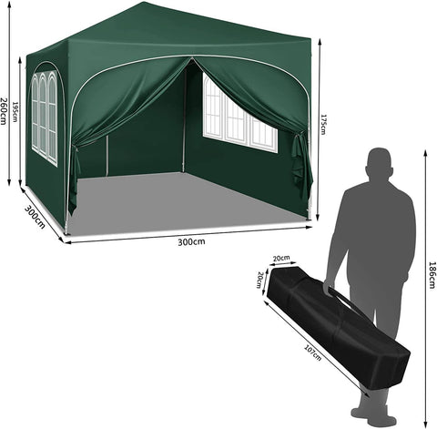 Rootz Ultimate Outdoor Gazebo - Weatherproof Pavilion - Family Tent - Strong Metal Frame - UV Protection - Easy Pop-Up - 3x3m