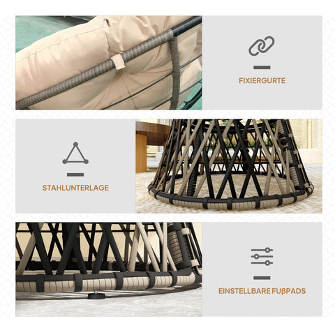 Rootz Papasan Rattan Chair - Rotatable Armchair - 360° Swivel Seat - First-Class Comfort - 118cm x 76cm x 88cm