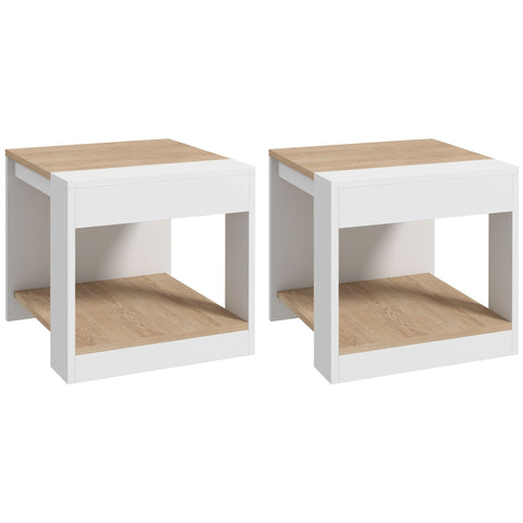 Rootz Set of 2 Side Tables - Sofa Table - Bedside Table - Space Saving - 40 x 40 x 45 cm - White and Brown