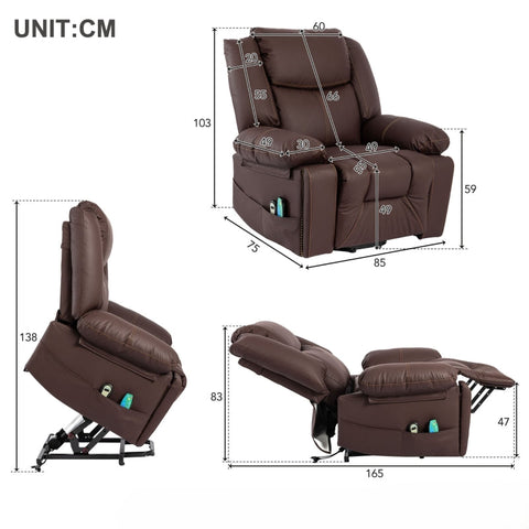 Rootz Power Massage Chair - Recliner - Heated Armchair - 8-Point Massage - Brown PU Leather - 85L x 75W x 103H cm