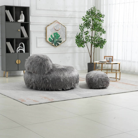 Rootz Bean Bag with Ottoman - Fluffy Chair - Cozy Seating - High Comfort - 108x103x58cm