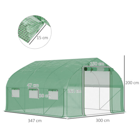 Rootz Greenhouse Tunnel 10.4m² - UV-Resistant Greenhouse - Rollable Zipper-Door - Extend Growth Seasons - 350x300x200cm