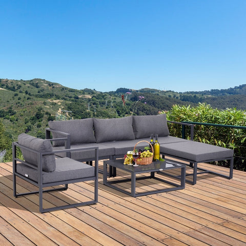Rootz 6 Piece Patio Lounge Set - Outdoor Furniture - Sectional Sofa - Powder-Coated Aluminum - Thickly Padded Cushions - 65cm x 65cm x 63cm