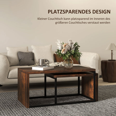 Rootz Set of 2 Coffee Tables - Sofa Table - Side Table - Modern Style - MDF & Metal - 90 x 48 x 42 cm / 59 x 42 x 36 cm - Black + Brown
