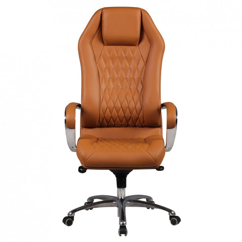 Rootz Executive Chair - Genuine Leather - Aluminum Armrests - Ergonomic Design - Caramel Color - 126-136cm x 70cm x 70cm