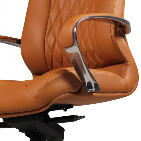 Rootz Executive Chair - Genuine Leather - Aluminum Armrests - Ergonomic Design - Caramel Color - 126-136cm x 70cm x 70cm