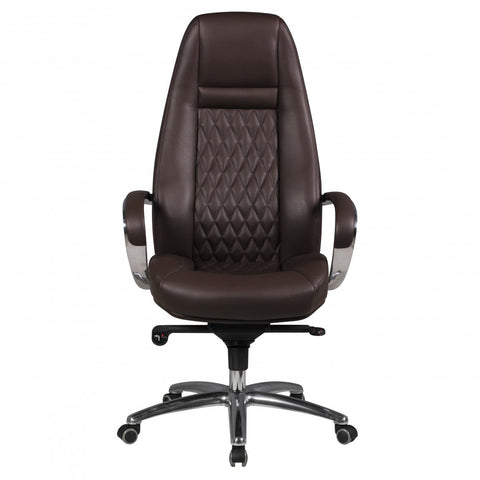 Rootz Executive Office Chair - Genuine Leather - Swivel Desk Chair - Ergonomic Design, Integrated Lumbar Support, Multi-Block Rocker Mechanism - Brown & Silver - 68cm x 50cm x 120-130cm