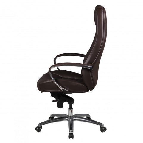 Rootz Executive Office Chair - Genuine Leather - Swivel Desk Chair - Ergonomic Design, Integrated Lumbar Support, Multi-Block Rocker Mechanism - Brown & Silver - 68cm x 50cm x 120-130cm