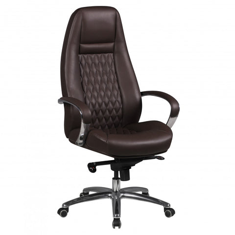 Rootz Executive Office Chair - Genuine Leather - Swivel Desk Chair - Ergonomic Design, Integrated Lumbar Support, Multi-Block Rocker Mechanism - Brown & Silver - 68cm x 50cm x 120-130cm