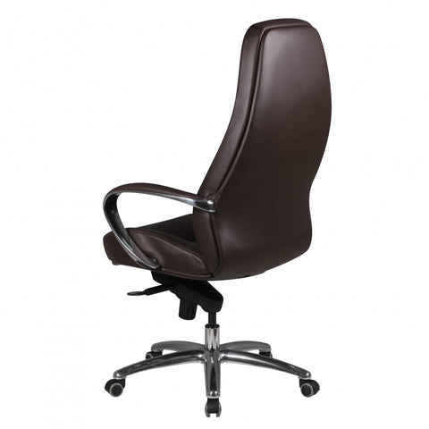 Rootz Executive Office Chair - Genuine Leather - Swivel Desk Chair - Ergonomic Design, Integrated Lumbar Support, Multi-Block Rocker Mechanism - Brown & Silver - 68cm x 50cm x 120-130cm