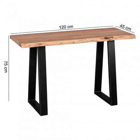 Rootz Modern Design Office Desk - Solid Wood Table - Tree Edge - Trapezoidal Metal Legs - Handmade - Acacia Wood - 118cm x 41cm x 76.5cm