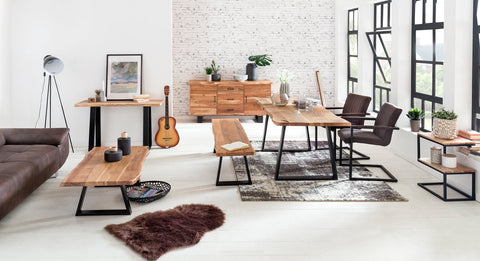 Rootz Modern Design Office Desk - Solid Wood Table - Tree Edge - Trapezoidal Metal Legs - Handmade - Acacia Wood - 118cm x 41cm x 76.5cm