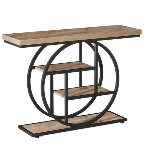 Rootz Industrial Console Table - Entryway Table - Sofa Table - 105.00 cm W x 30.00 cm D x 80.00 cm H - 4-Tier Storage - Rustic Brown Finish