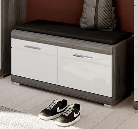 Rootz Scout Bench - Wardrobe - Closet - Wood Material - White High-Gloss Front - Smoke Silver Body - 90cm x 44cm x 40cm