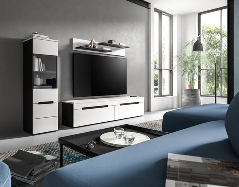 Rootz Living Room Set - Display Cabinet & Lowboard - Modern White Furniture - Space-Saving Design - 221x141x33 cm