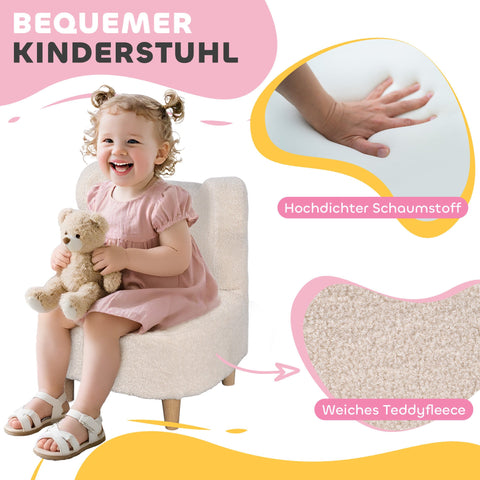 Rootz Children's Armchair - Plush Seat - Kids' Sofa - Cozy Comfort - Bear Ears - Fleece & Foam - White- 47cm x 43cm x 53cm