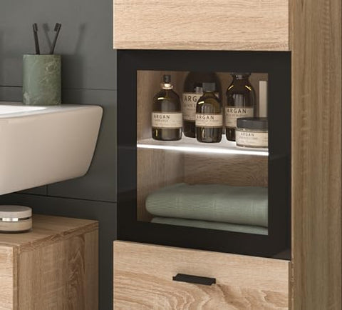 Rootz 2-Piece Set Bathroom Cabinet - Oak Sonoma Nb - Modern Cabinet - Extensive Storage - 57cm x 186cm x 33cm