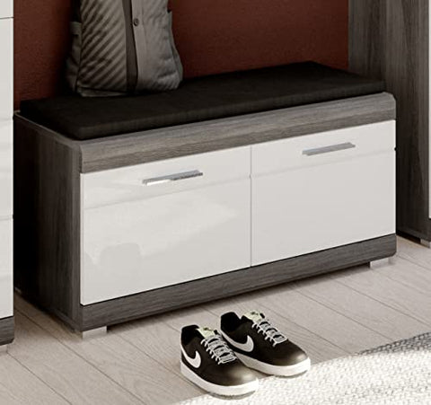 Rootz Scout Bench - Wardrobe - Closet - Wood Material - White High-Gloss Front - Smoke Silver Body - 90cm x 44cm x 40cm