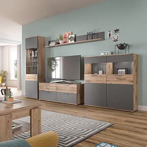 Rootz MASON Lowboard - Gray - TV Stand - Buffet - Basalt Gray Front - Nox Oak Body - Sustainable - 130cm x 53cm x 44cm