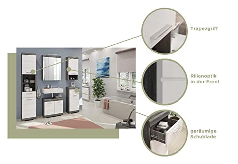 Rootz Bathroom Furniture Set - Wood Material - High-Gloss White Front - Smoke Silver Finish - Modular Design - FSC Certified - 5 Piece Set - Timeless Design - Easy Maintenance