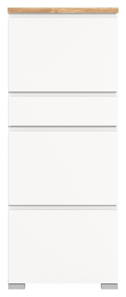 Rootz Shoe Tipper - White Shoe Cabinet - Nox Oak Decor - 1 Drawer - 3 Flaps - Double Shoe Rollers - W 60cm - 15 Pairs Storage