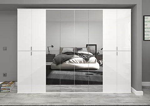 Rootz Tall Cabinet in Wood Material - High-Gloss White - Mirror Front - System Furniture - 61cm x 193cm x 34cm