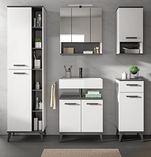 Rootz Bathroom Furniture Set - Vanity Set - 2 Piece Set - Wood Material - White & Anthracite Gray Finish - Space-Saving Design - FSC Certified - 135cm x 50cm x 75cm