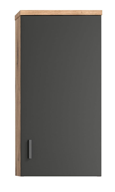 Rootz Grado Wall Cabinet - Bathroom Storage - Wooden Material - Nox Oak/Grey Matt - Timeless Design - 37cm x 75cm x 25cm