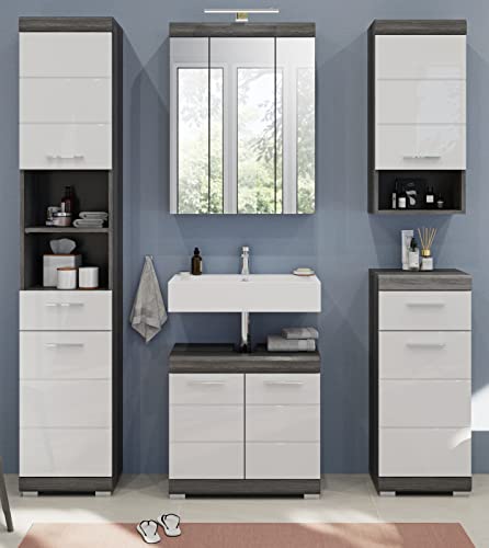Rootz 5 Piece Set Bathroom Furniture - Vanity Set - Wood Material - High-Gloss Front - Space-saving Design - FSC Certified - Delivered Disassembled