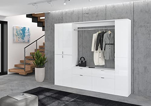 Rootz High-Gloss White Wardrobe - Shoe Cabinet - System Furniture - FSC Certified - 121cm x 62cm x 34cm