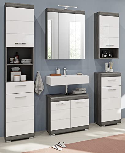 Rootz 5 Piece Set Bathroom Furniture - Vanity Set - Wood Material - High-Gloss Front - Space-saving Design - FSC Certified - Delivered Disassembled