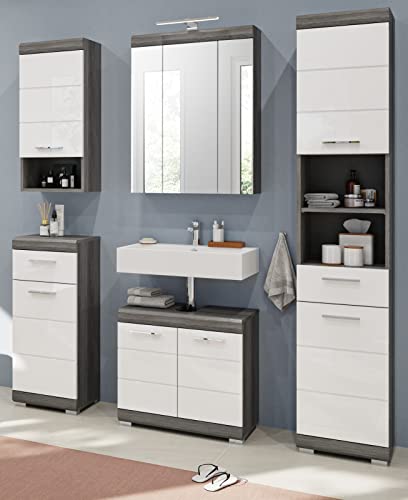 Rootz 5 Piece Set Bathroom Furniture - Vanity Set - Wood Material - High-Gloss Front - Space-saving Design - FSC Certified - Delivered Disassembled