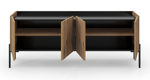 Rootz TV Lowboard - Media Cabinet - Entertainment Unit - Ample Storage - 153x62x40 cm - Brown & Black