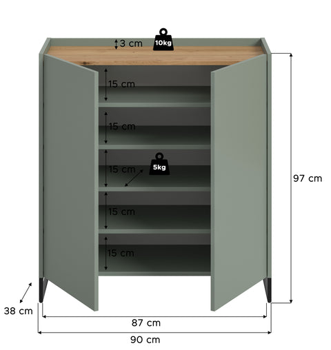 Rootz Shoe Cabinet - Footwear Storage - Shoe Organizer - Quick Assembly - Green and Brown - 97x90x38 cm