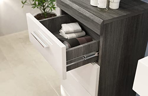 Rootz Bathroom Furniture Set - Wood Material - High-Gloss White Front - Smoke Silver Finish - Modular Design - FSC Certified - 5 Piece Set - Timeless Design - Easy Maintenance