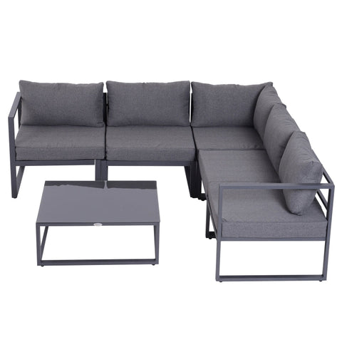 Rootz 6 Piece Garden Set - Outdoor Lounge Set - Patio Furniture - Durable Aluminum Frames - Weather-Resistant Cushions - Tempered Glass Table - Middle Chair: 65cm x 65cm x 63cm - Corner Chair: 65cm x 65cm x 63cm - Coffee Table: 75cm x 70cm x 30cm