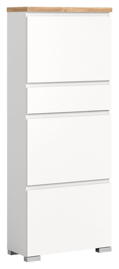 Rootz Shoe Tipper - White Shoe Cabinet - Nox Oak Decor - 1 Drawer - 3 Flaps - Double Shoe Rollers - W 60cm - 15 Pairs Storage